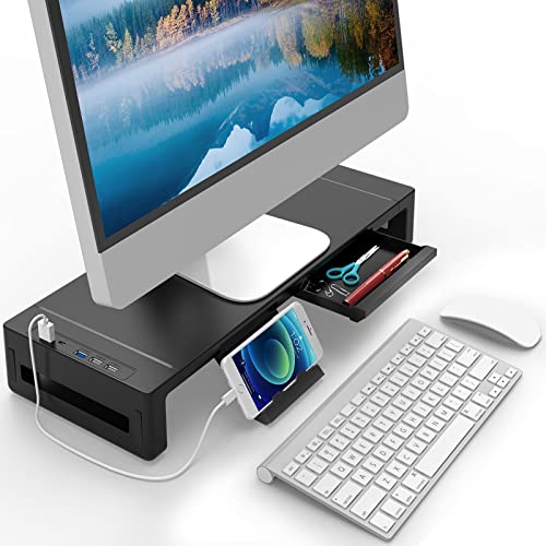 AQQEF Monitor Stand Riser with Drawer and USB Ports