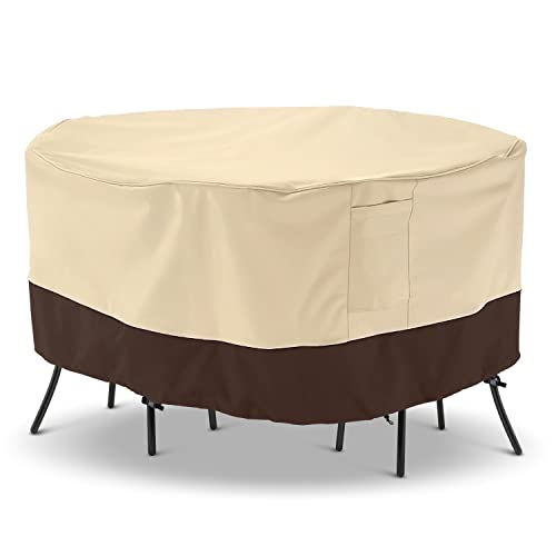 Arcedo Patio Furniture Set Cover, Waterproof Outdoor Round Table and Chairs Set Cover, Heavy Duty Garden Furniture Cover for Patio Dining Set, All Weather Protection, 94”Dia x 30”H, Beige & Brown