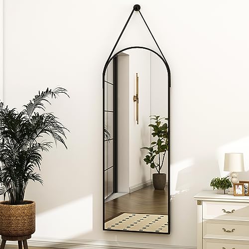 Arched Mirror with Hanging Leather Strap