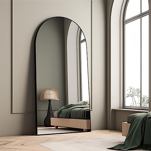 Arched Mirror with Stand Aluminum Alloy Frame Floor Large Mirror