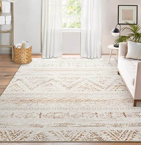 Area Rug Living Room Carpet: 8x10 Large Moroccan Soft Fluffy Geometric Washable Bedroom Rugs
