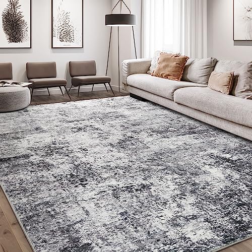 Area Rug Living Room Rugs - 8x10 Large Soft Indoor Neutral Modern Abstract Low Pile Washable Rug Carpet for Bedroom Dining Room Farmhouse Home Office - Grey