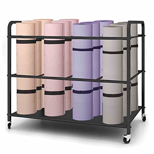 Arlifo Yoga Mat Storage Rack Basket Workout Equipment Home Gym Storage Rack with Wheels