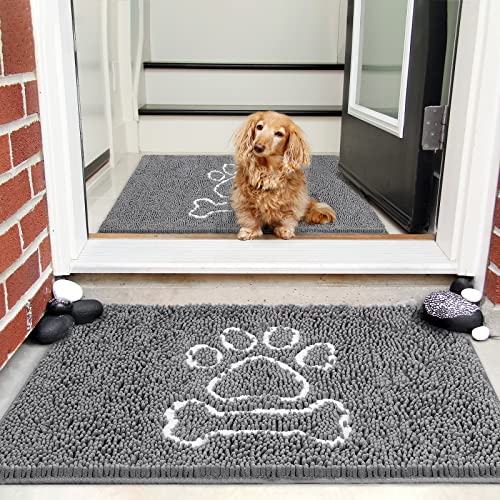AROGAN Grey Dog Chenille Doormat