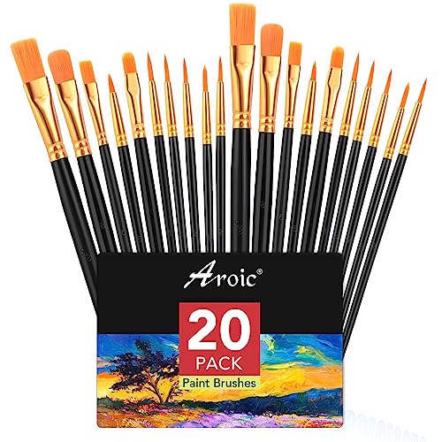 AROIC Acrylic Paint Brush Set, 2 Packs / 20 pcs Nylon Hair Brushes for All Purpose Oil Watercolor Painting Artist Professional Kits (Black)