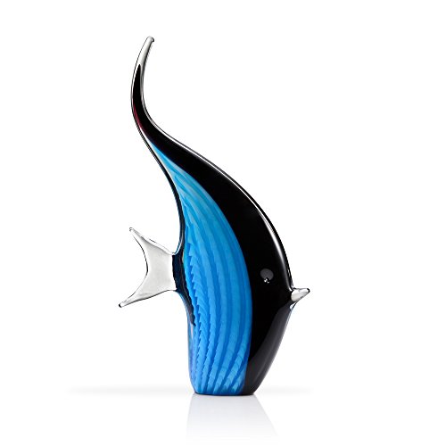 Artful Hand-Blown Glass Blue Angelfish Sculpture