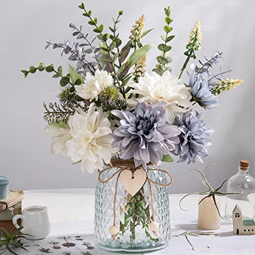 Artificial Flowers Arrangement with Glass Vase