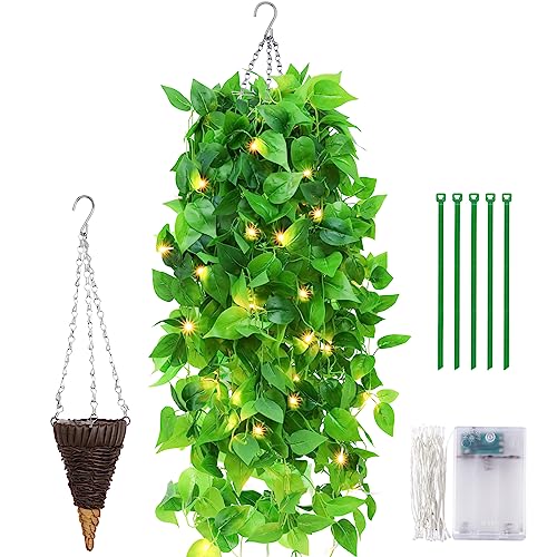 Artificial Hanging Plants Vines with Lights and Macrame Plant Hanger