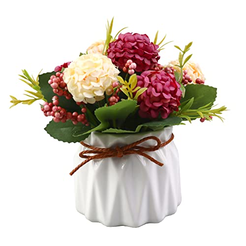 Artificial Hydrangea Bouquet with Ceramic Vase