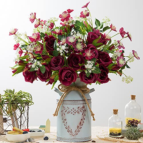 Artificial Silk Rose Flowers with Vintage Vase