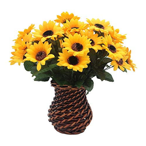 Artificial Silk Sunflower with Rattan Vase Daisy Arrangement