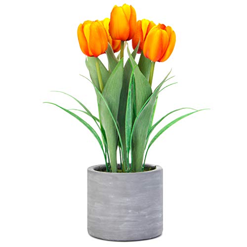 Artificial Tulips Flowers with Cement Vase