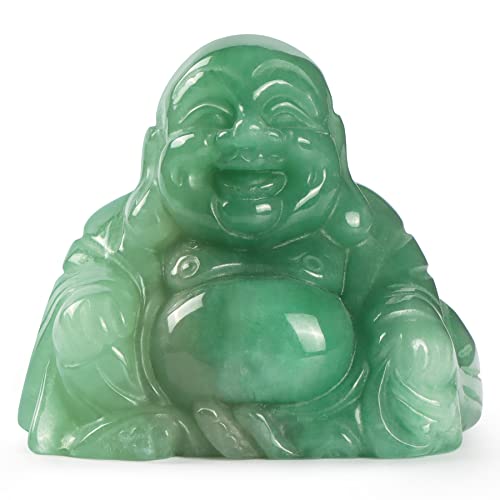 Artistone 2.0" Green Aventurine Laughing Buddha Statue, Hand-Carved Jade Gemstone Healing Crystal Religion Feng Shui Sculpture Sitting Happy Buddha Figurine with Gift Box