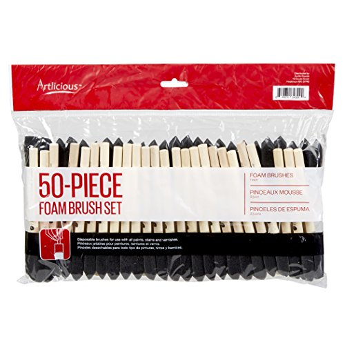 Artlicious Foam Brush Set - Pack of 50 Disposable, 1-inch Sponge Paint Brushes for Acrylic Painting, Staining, Varnishes & DIY Craft Projects - Art Supplies