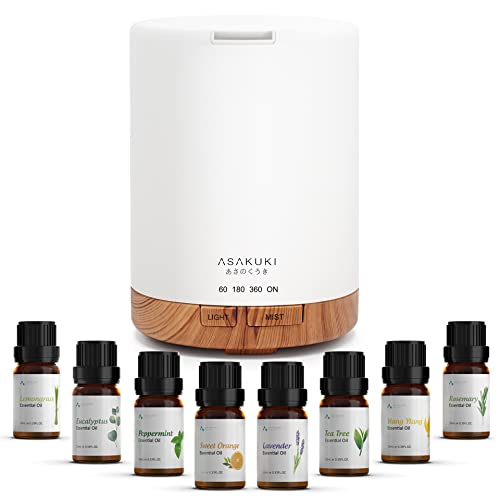 ASAKUKI Essential Oil Diffuser with LED Light and Auto-Off Safety Switch