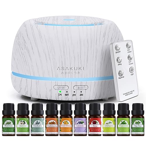 ASAKUKI Essential Oil Diffusers with 10-Piece Essential Oil Gift Set