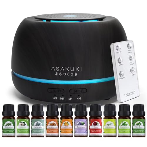 ASAKUKI Essential Oil Diffusers with 10Pcs*10ml Pure Essential Oil Gift Set