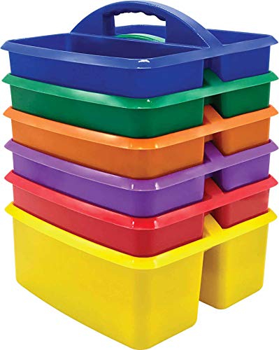 Assorted Primary Colors Portable Plastic Storage Caddy 6-Pack
