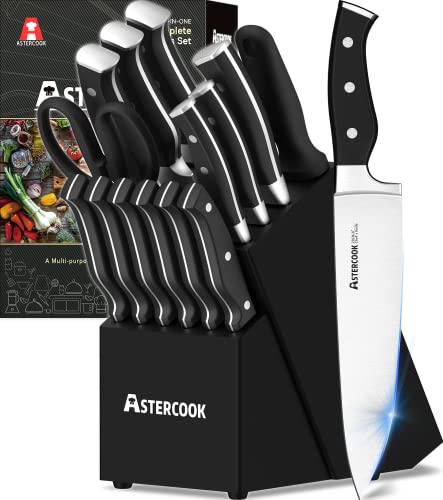 Astercook 15-Piece Kitchen Knife Set with Block
