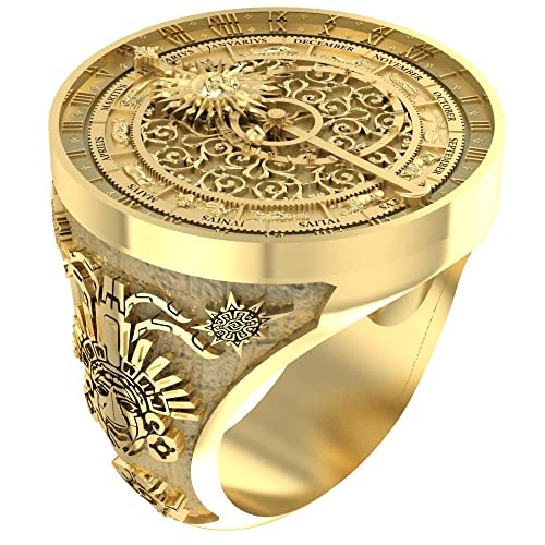 Astronomical Clock Ring - Zodiac Gothic Mayan Brass Jewelry
