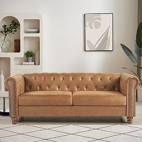 Asucoora Chesterfield Tufted Leather Sofa Couch