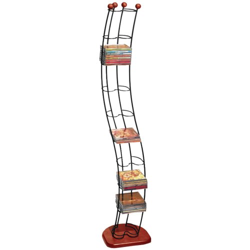 Atlantic Wave Wire CD Tower - Hold 110 CDs in Steel and Black Cherry Wood, PN1316