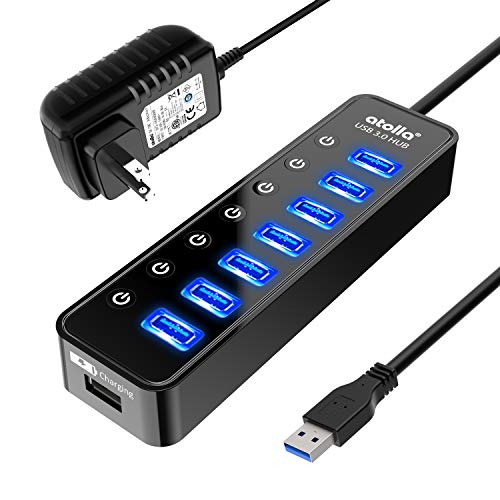 Atolla 7-Port USB Hub with Smart Charging Port and Individual On/Off Switches