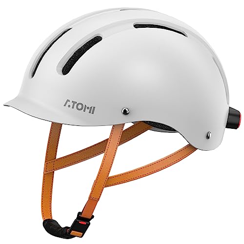 Atomi Bike Helmet - Rechargeable Back LED Helmet Light - CPSC Certified Bicycle Helmet - Electric Scooter Helmets for Adults with Adjustable Strap - Bright Lights Get Noticed