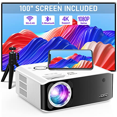 AuKing WiFi and Bluetooth Projector, 2023 Upgrade 1080P 4K Supported Mini Projector