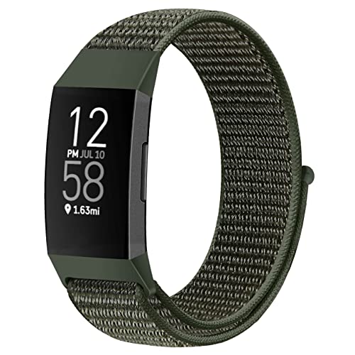 AVOD Nylon Watch Bands Compatible with Fitbit Charge 4/Charge 3/SE, Soft Replacement Wristband Breathable Sport Strap with Band for Women Men (Navy Green)