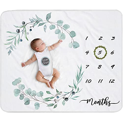 Baby Milestone Blanket for Boys & Girls | Soft Monthly Picture Blanket for Newborn | Eucalyptus Nursery Decor | Photo Prop Blankets Gender Neutral 45"x40"