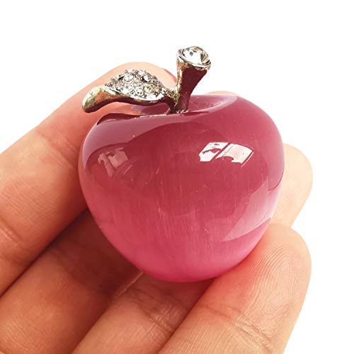 Bacatgem 1 Pcs Pink Cat's Eye Stone Apple Crystals and Healing Stones Figurines Collectibles