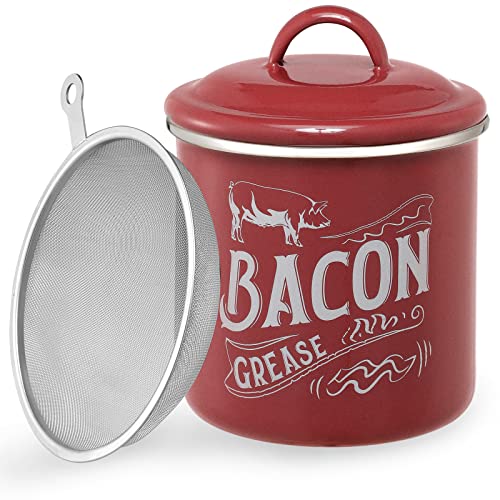 Aulett Home Bacon Grease Container with Strainer - Best for Storing Fats for Keto and Paleo, Cooking Oil and Drippings - 1.25 Quart or 5 Cups