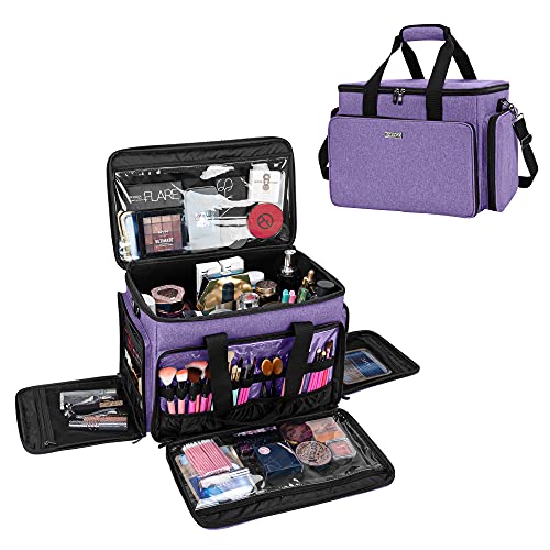 BAFASO Large Cosmetic Bag with Adjustable Dividers, Purple