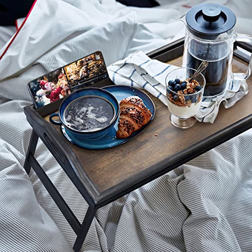 Bamboo Bed Tray Table with Handles and Phone Holders