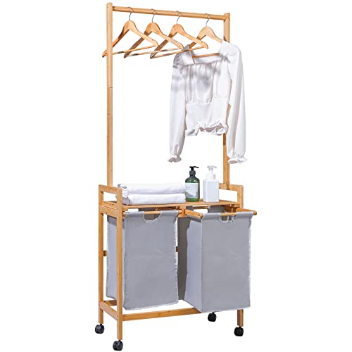 Bamboo Laundry Sorter Cart