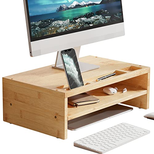 Bamboo Monitor Stand - 2 Tiers Computer Monitor Riser