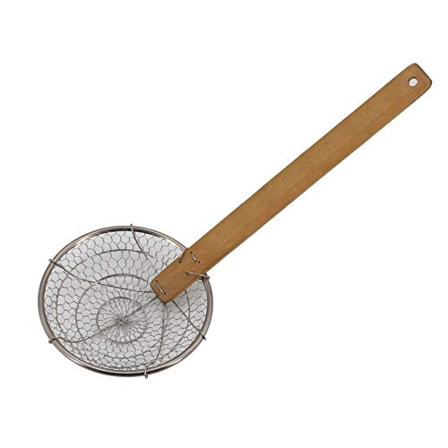 MIYVI Bamboo Strainer Coarse Skimmer Kitchen Stainless Steel Spider Strainer with Natural Bamboo Handle Frying Spider Spoon Cooking Pasta 4 Inch 7 Inch 12 Inch