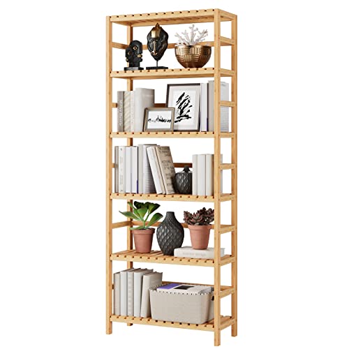 Bamjoy Bamboo Bookshelf: 6 Tier Bookcase Storage Shelves