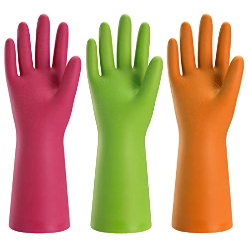 Bamllum 3 Pairs Rubber Cleaning Gloves for Household