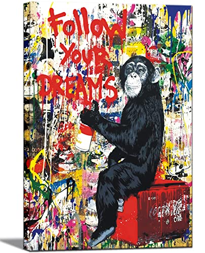 Banksy Street Graffiti Monkey Inspirational quotes Animal Canvas Art
