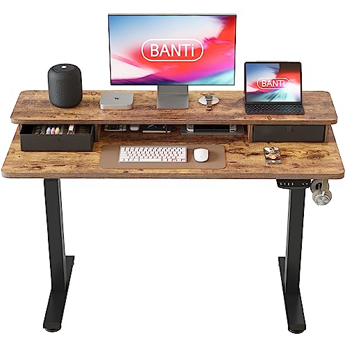 BANTI 48x24 Inch Electric Standing Desk with Double Drawers