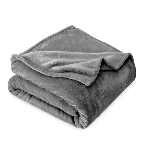 Bare Home Fleece Blanket - Grey - Lightweight and Warm Blanket for Bed, Sofa, Camping, and Travel