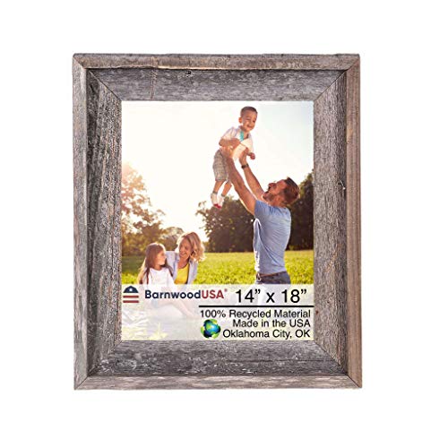 BARNWOODUSA | Farmhouse Style Rustic 14x18 Picture Frame | Signature Molding | 100% Reclaimed Wood | Rustic | Natural Weathered Gray