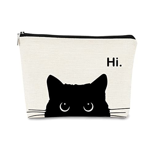 BARPERY Cat Hi Black Cat Kitty Kitten Cats Eye Makeup bag,Cosmetic Bag Zipper Travel Toiletry Bag Best Gift Idea for Cat Lovers Teen Girls,Cat Owners Gifts,Birthday Christmas Valentine's Day Gift