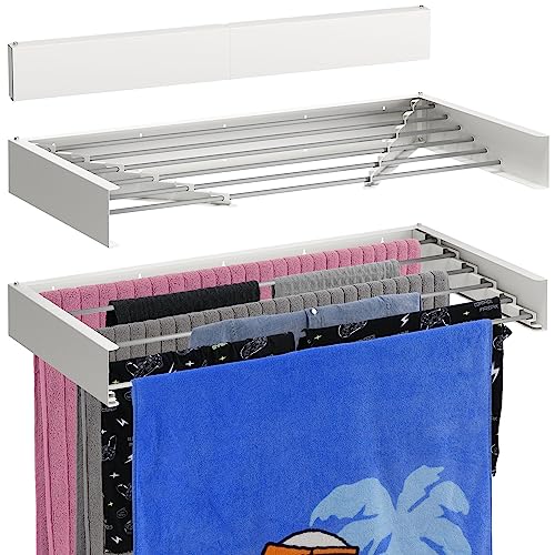 Bartnelli Wall Mounted Clothes Drying Rack for Laundry | Collapsible Clothing Racks for Indoor and Outdoor Use | Patented Foldable Design for Space-Saving Efficiency (40” White)
