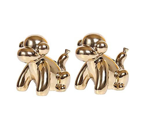 BDLBDL 2 Pcs Gold Home Décor Small Animal Balloon Figurine Accent Ceramic Monkey Statue for Home Table Desktop Office Coffee Decorative Sculpture Ornament Objects (Monkey)