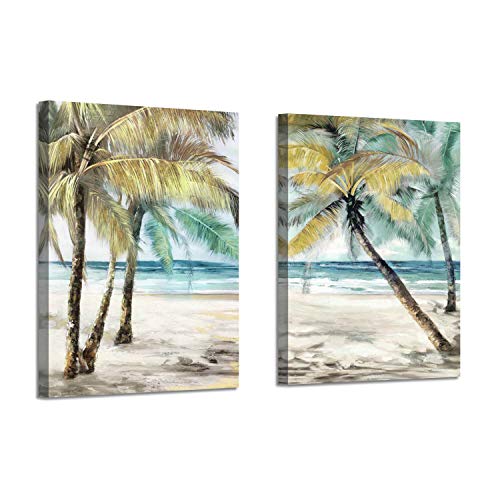 Beach Palm Trees Wall Art: Abstract Coastal Seascape Artwork