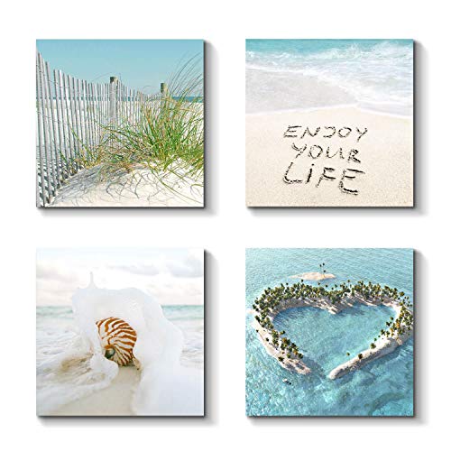 Beach Scene Canvas Wall Art: Seaside Scenery Picture Print Seascape Painting