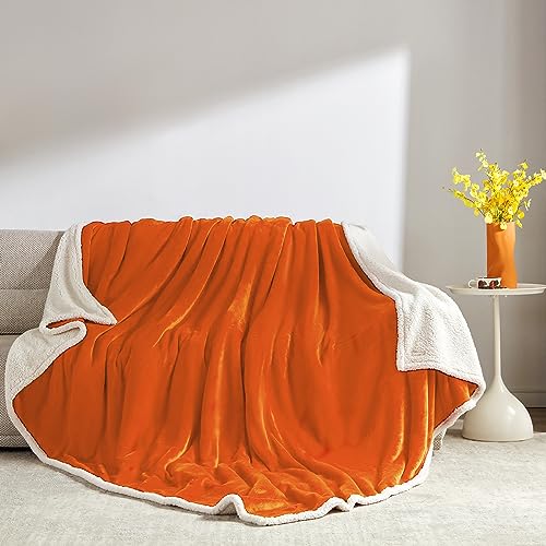 BEAUTEX Orange Sherpa Fleece Throw Blankets